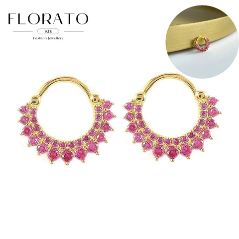 Sterling Silver Needle Multi-color Zircon Hoop Ring Luxury Crystal Piercing