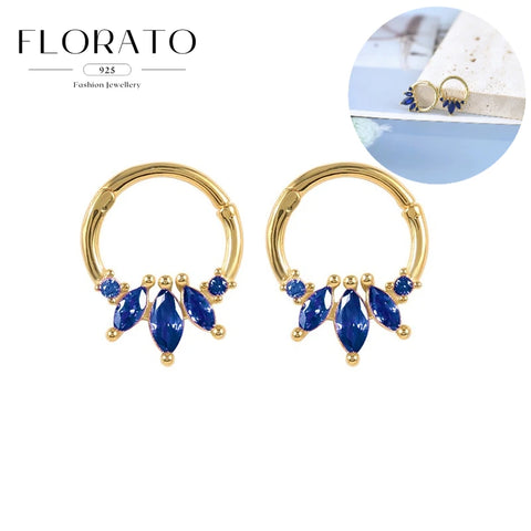 Sterling Silver Needle Multi-color Zircon Hoop Ring Luxury Crystal Piercing