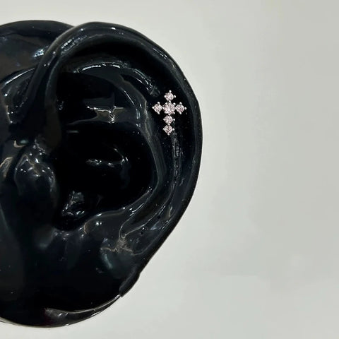 Zircon Pink Cross Ear Bone Nail 316L Stainless Steel Cochlea Piercing Jewelry