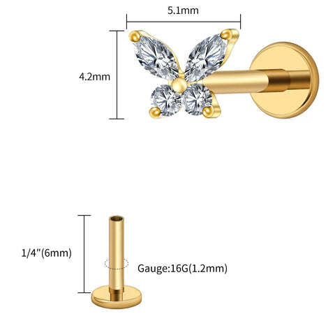 Titanium Mini Butterfly CZ Labret Tragus Cartilage Conch Forward Helix Stud