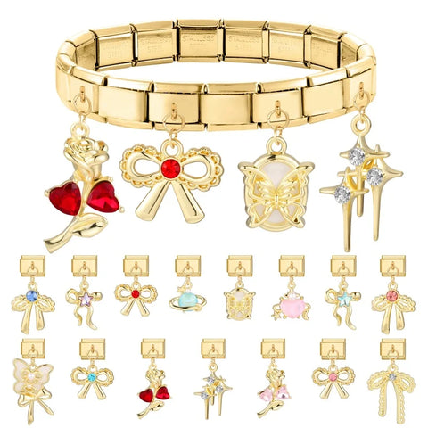 Golden Cute Bow Series Rose Butterfly Heart Color Pendant Charm Links