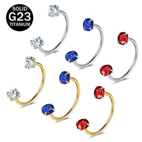 Titanium Steel Horseshoe Nose Rings Double CZ Crystal Screw Septum Rings Helix