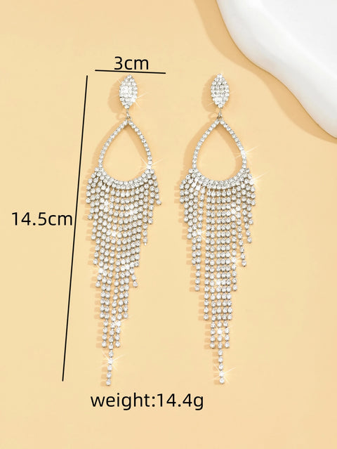 2PC women's jewelry with rhinestone tassel earrings