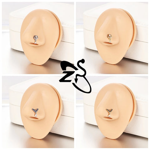 Stainless Steel Nose Ring 7MM L Rod Nose Stud Moon butterfly Shape Pendant Earring Helix