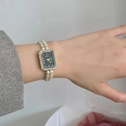 Pearl Studded Strap Women Watch Luxury Ladies Gift Bracelet Watch