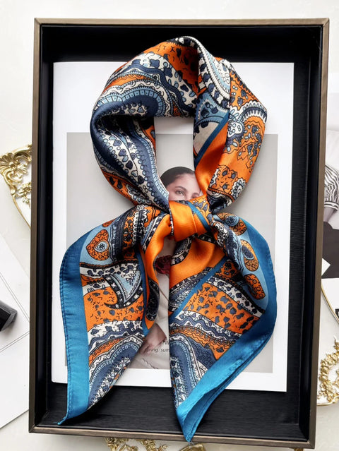 Vintage Chain Print Satin Square Scarf Soft Lightweight Women’s Fashion Accessory