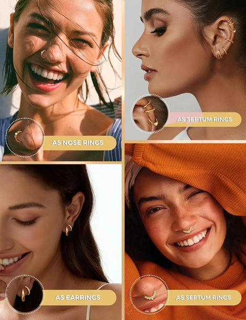 Bobisty Septum Nose Rings Hoops 316L Surgical Steel Septum Gold Plated Nose Ring