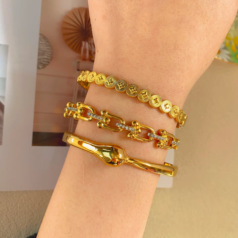 Unique Jewelry High Polish Hip Hop U Shape Horsehoe Bangle Set