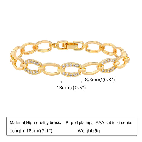Paperclip Chain Bracelet 14K Gold Plated Cubic Zirconia Watch Strap