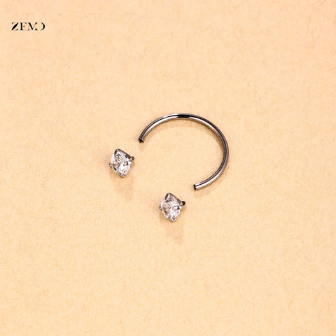 Titanium Steel Horseshoe Nose Rings Double CZ Crystal Screw Septum Rings Helix