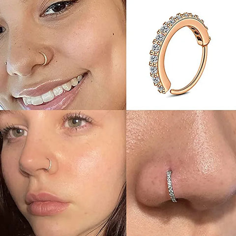 Cubic Zircon Fake Nose Ring Women Stainless Steel Round Cartilage Tragus Helix Nose Piercing