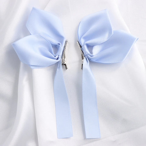 2pcs Sweet Bows Hair Clips Women White Ribbons Ponytails Clip