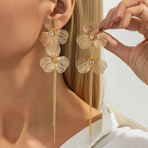 Romantic Long Tassel Petal Drop Earring For Women