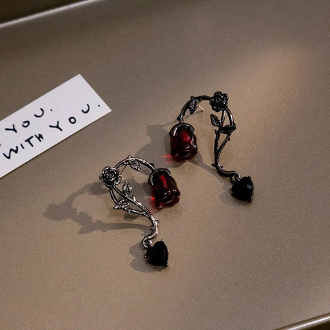 Red Rose Blossom Halloween Earrings For Women