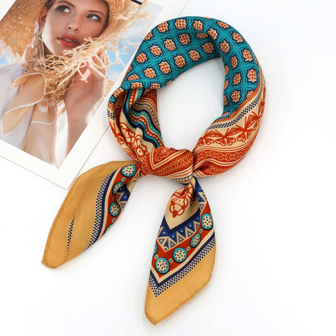 Print Silk Square Scarf Women Soft Satin Horse Hairband Neckerchief Office Hijab Headband