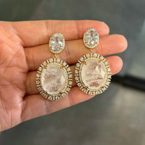 Bilincolor Fashion Cubic Zirconia Orange Oval Drop Earring for Women