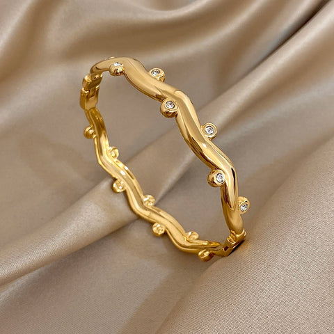 Rhinestone Leaf Wave Cuff Bracelet Bangles For Women