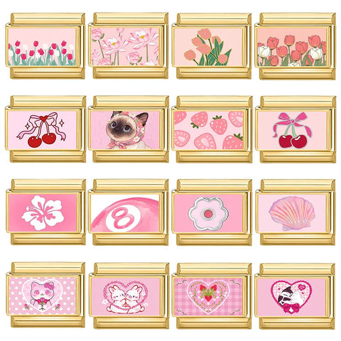 Golden Cute Lovely Cat Dogs Bow Cherry Tulip  Charm Links