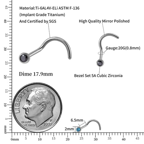 Titanium 20G Nose Stud Ring Hypoallergenic CZ/Ball/Heart/Star Nose Piercing