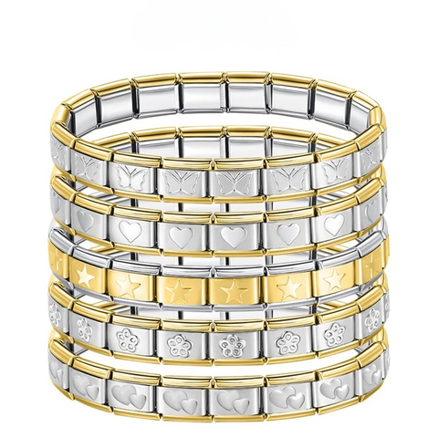 Women's 9mm Itanlian Elastic Star Heart Flower Charms Fashion Stainless Steel Bracelet Jewelry Gift ST-HUA