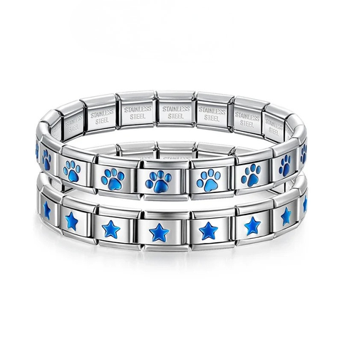 Blue Star Footprint Itanlian Elastic Charm Stainless Steel Bracelet