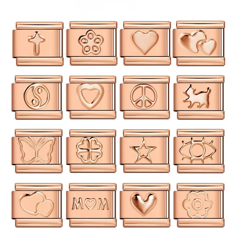 Rose Gold Cross Pentagram Cat Glyph Italian Charm  Links